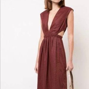 Tibi Maroon Linen cutout Maxi Dress